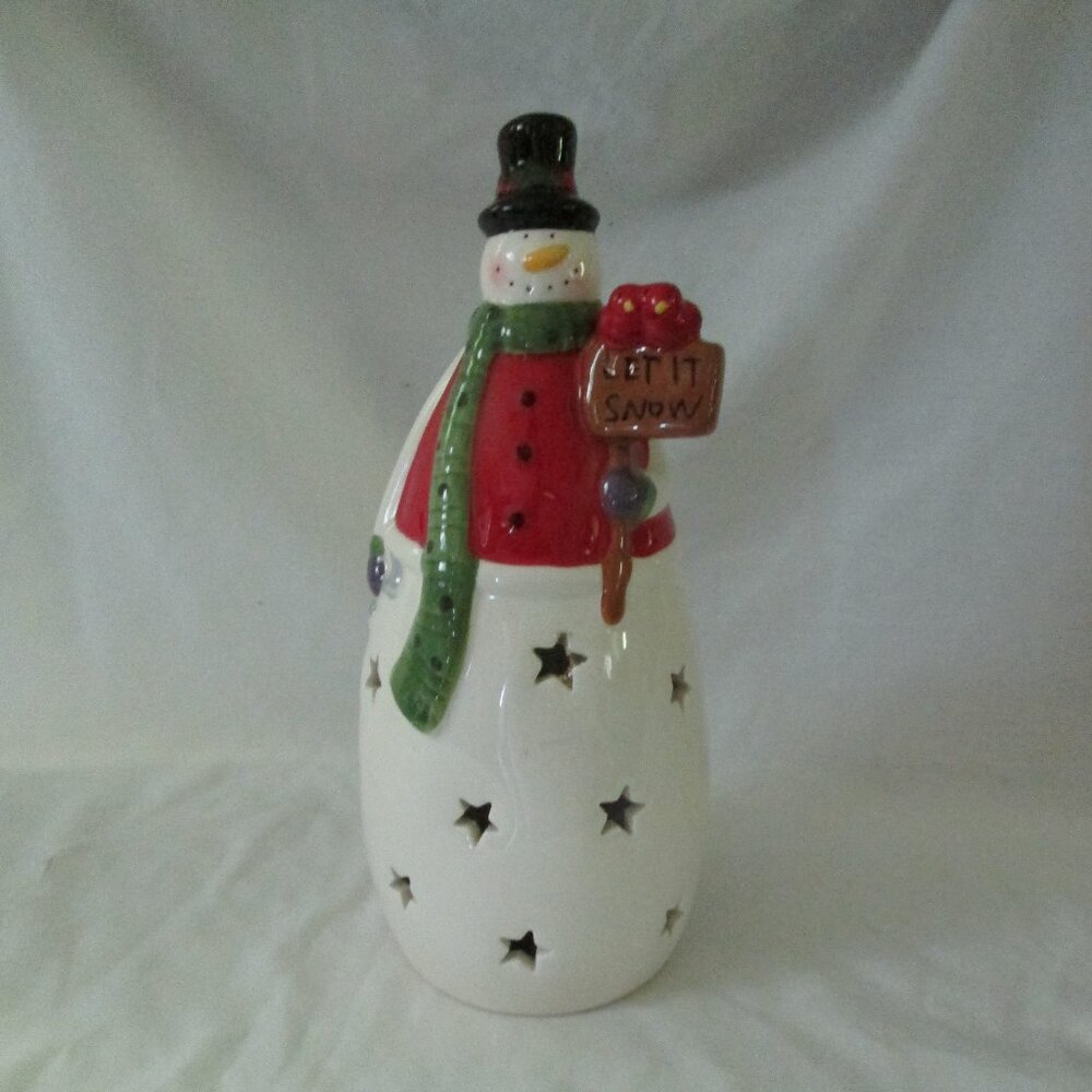 L.E.D. Color Changing Ceramic Snowman   Let It Snow - Picture 2 of 5